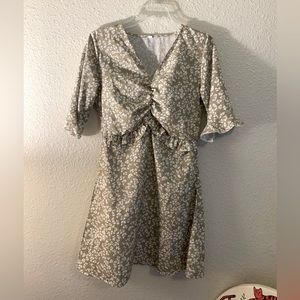 Olive Green & White Floral Dress